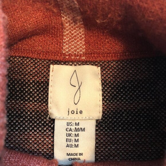 Joie Cardigan Sweater Size Medium, Soft Orange/Rust/Black Plaid, Full Zip - Picture 8 of 9